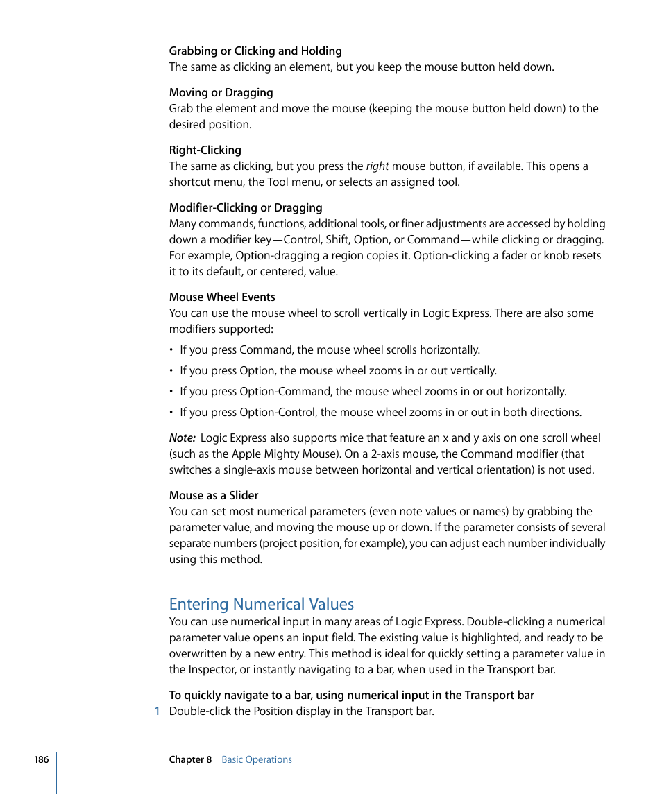 Entering numerical values | Apple Logic Express 9 User Manual | Page 186 / 1294