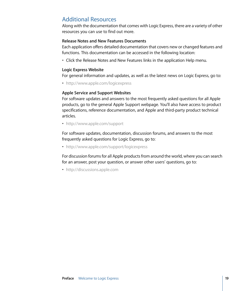 Additional resources | Apple Logic Express 9 User Manual | Page 19 / 1294