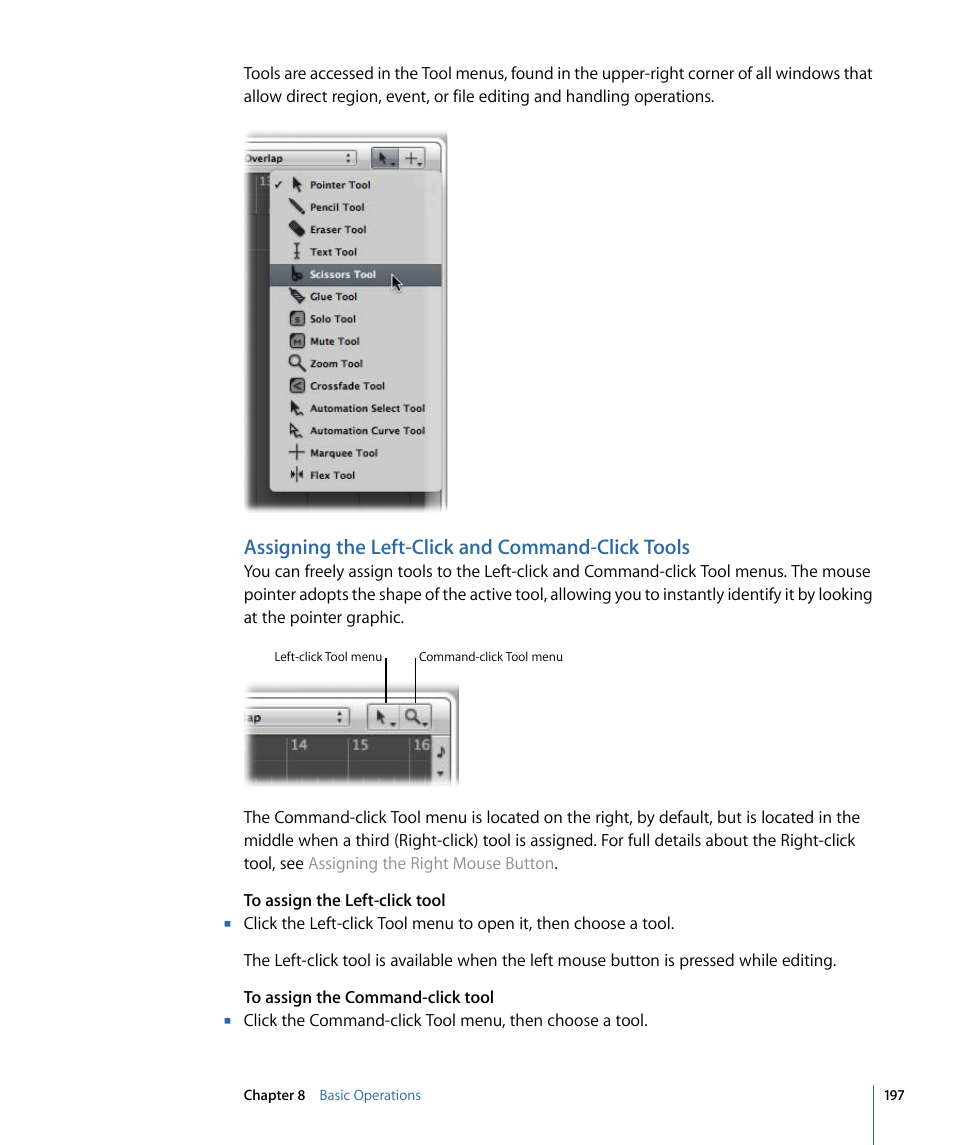Assigning the left-click and command-click tools | Apple Logic Express 9 User Manual | Page 197 / 1294