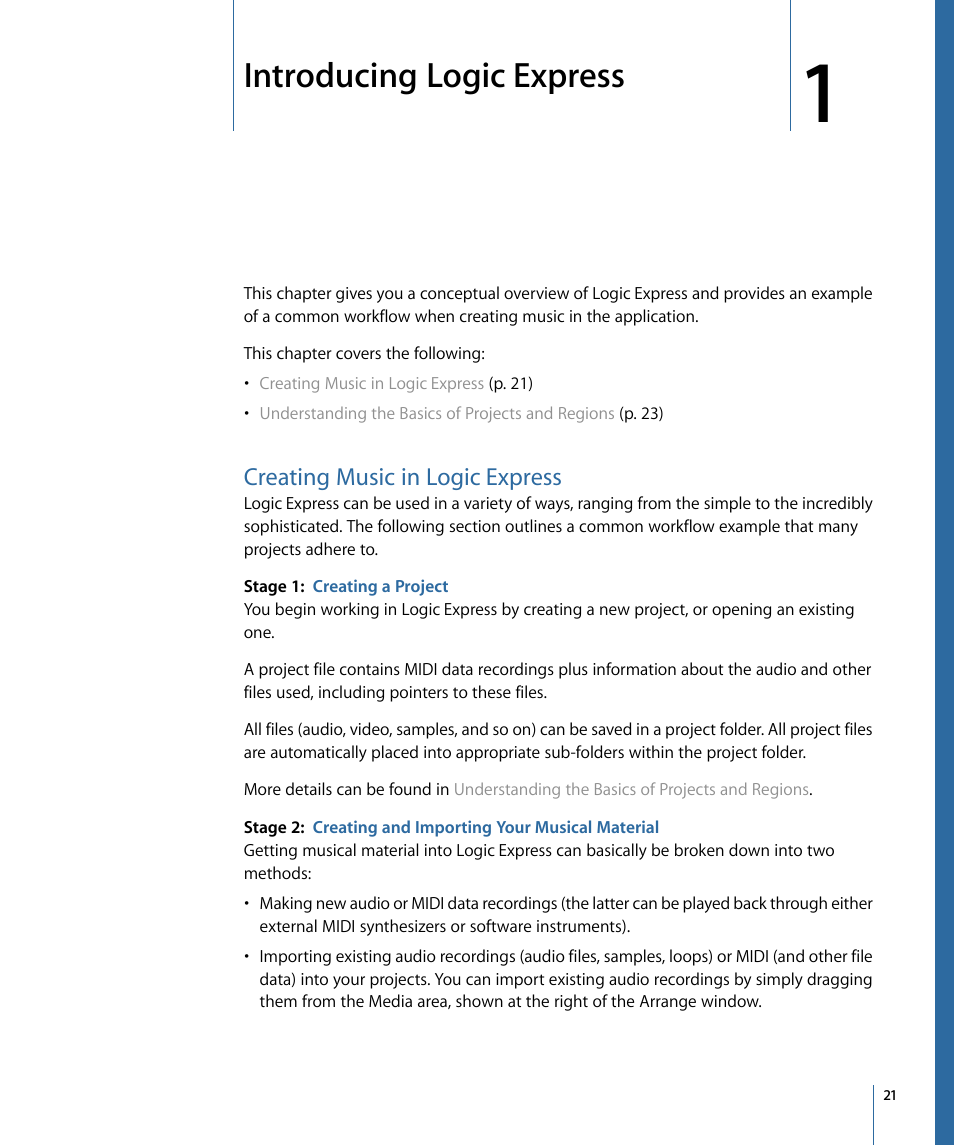 Introducing logic express, Creating music in logic express | Apple Logic Express 9 User Manual | Page 21 / 1294