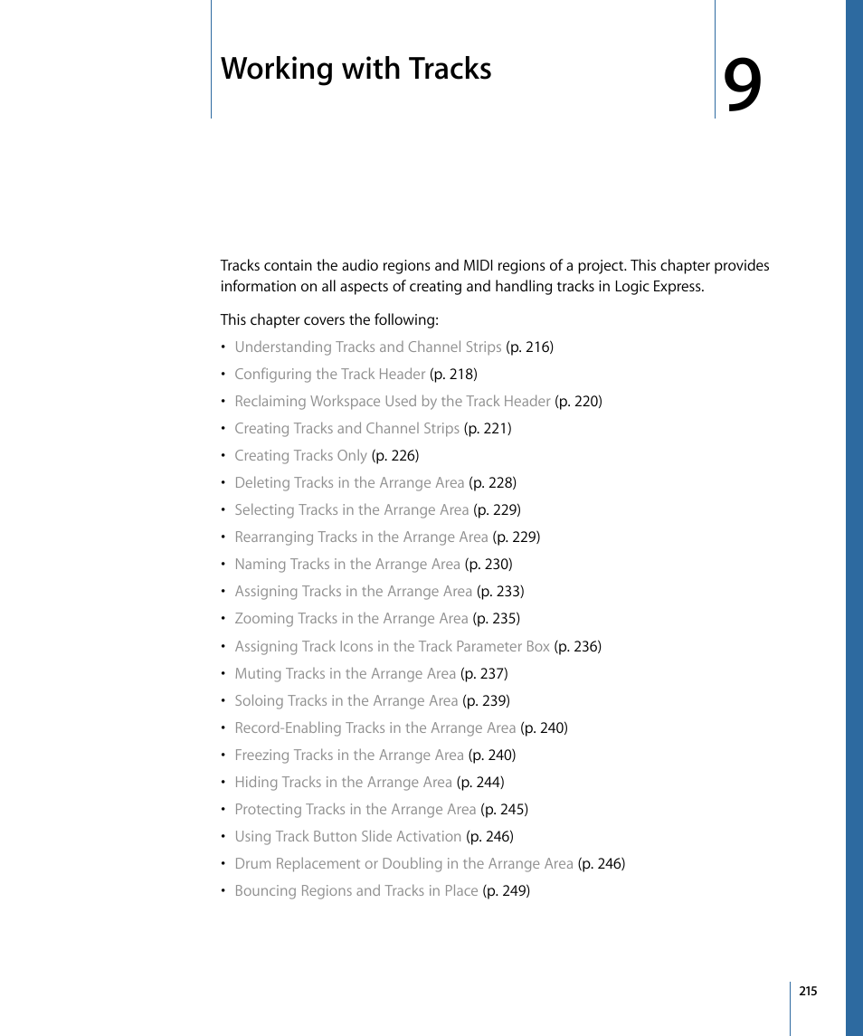 Working with tracks | Apple Logic Express 9 User Manual | Page 215 / 1294