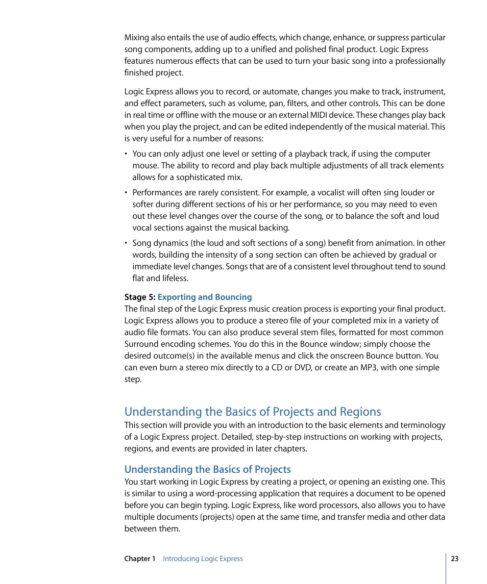 Understanding the basics of projects and regions, Understanding the basics of projects | Apple Logic Express 9 User Manual | Page 23 / 1294