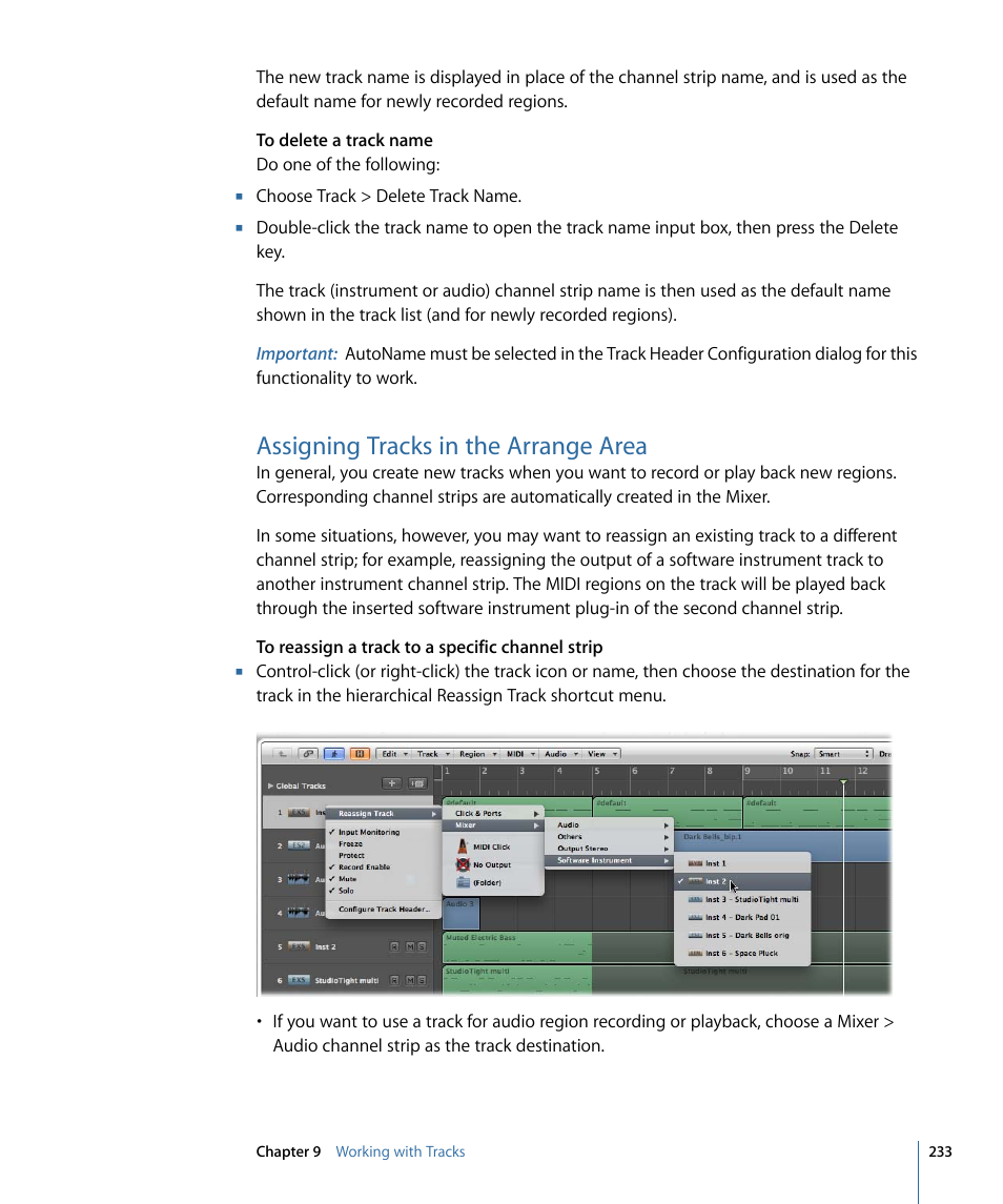 Assigning tracks in the arrange area | Apple Logic Express 9 User Manual | Page 233 / 1294