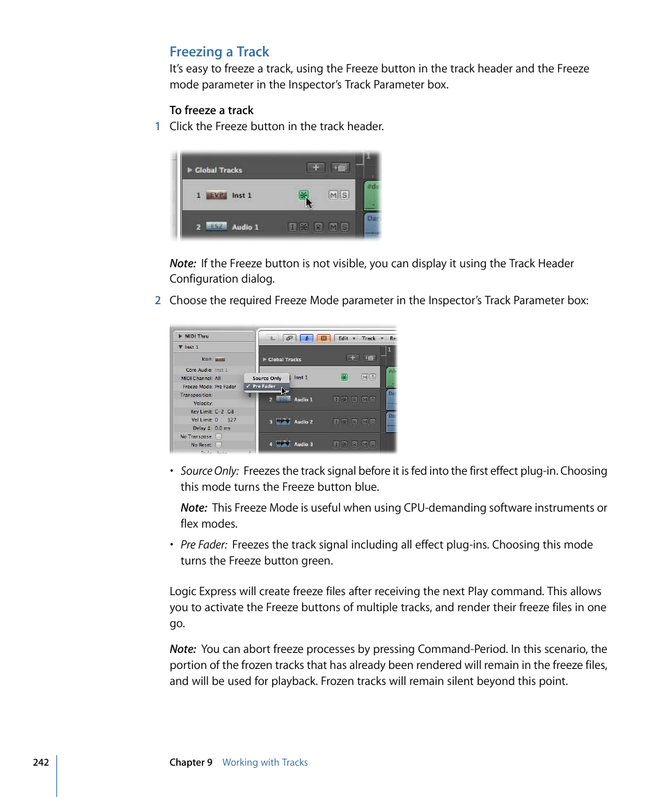 Freezing a track | Apple Logic Express 9 User Manual | Page 242 / 1294