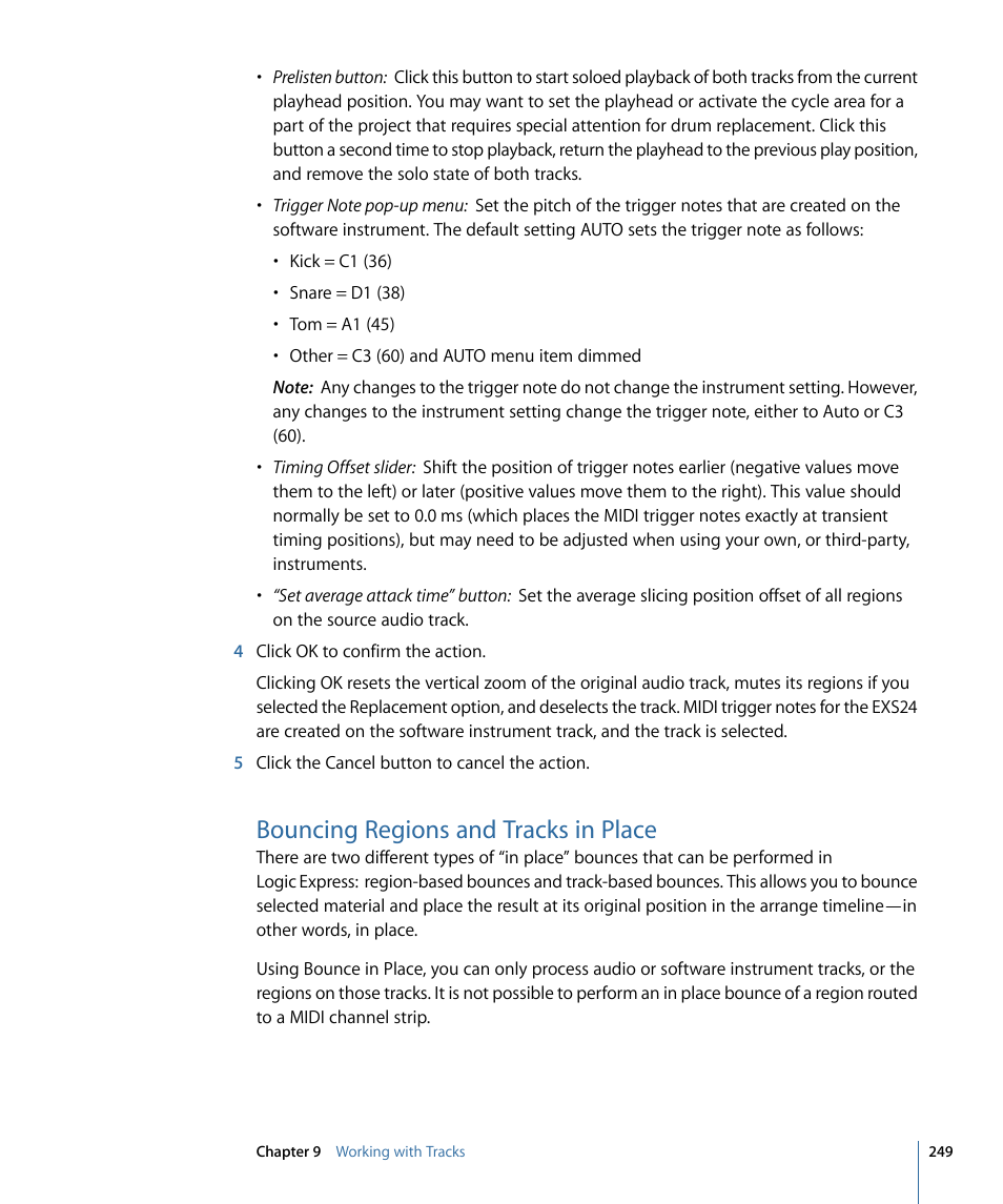 Bouncing regions and tracks in place | Apple Logic Express 9 User Manual | Page 249 / 1294