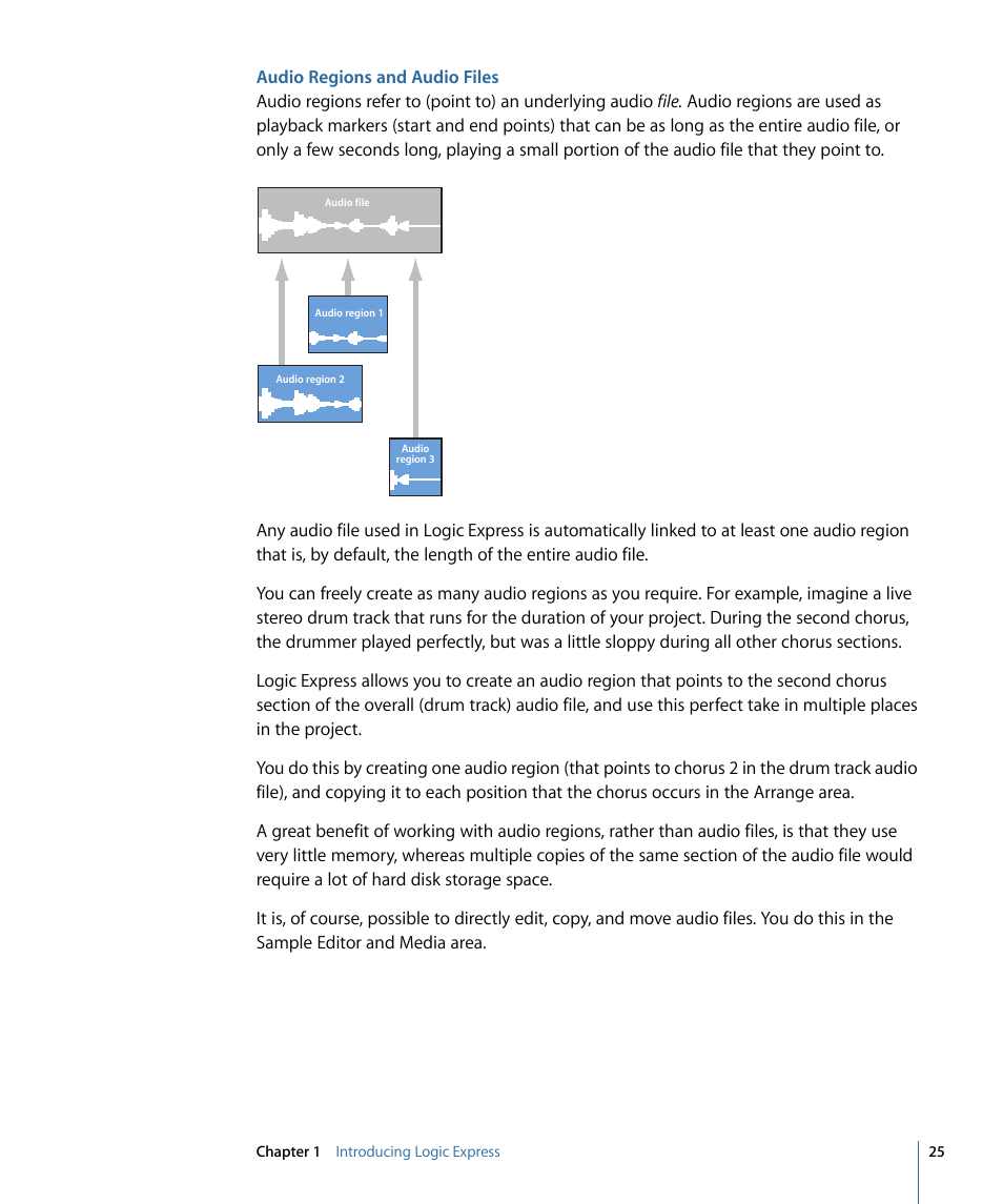 Audio regions and audio files | Apple Logic Express 9 User Manual | Page 25 / 1294