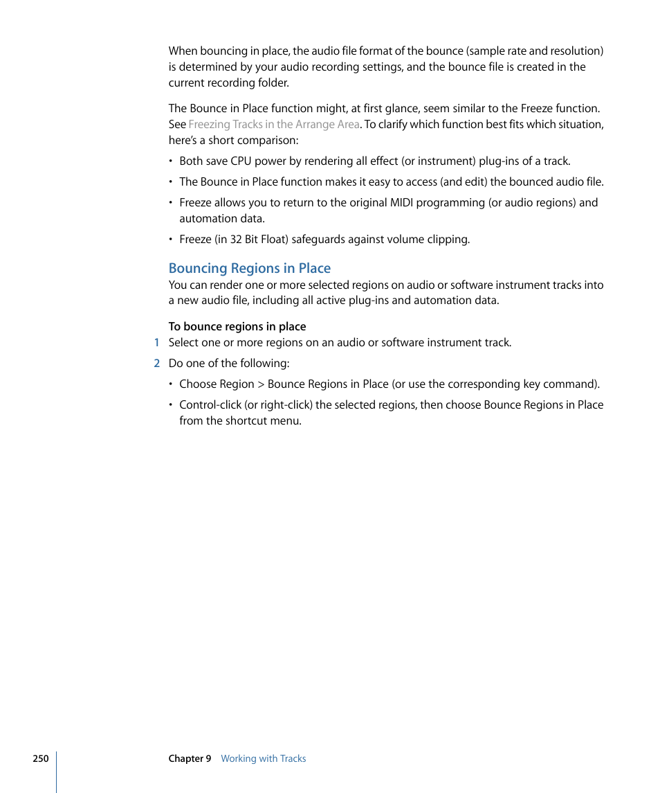 Bouncing regions in place | Apple Logic Express 9 User Manual | Page 250 / 1294