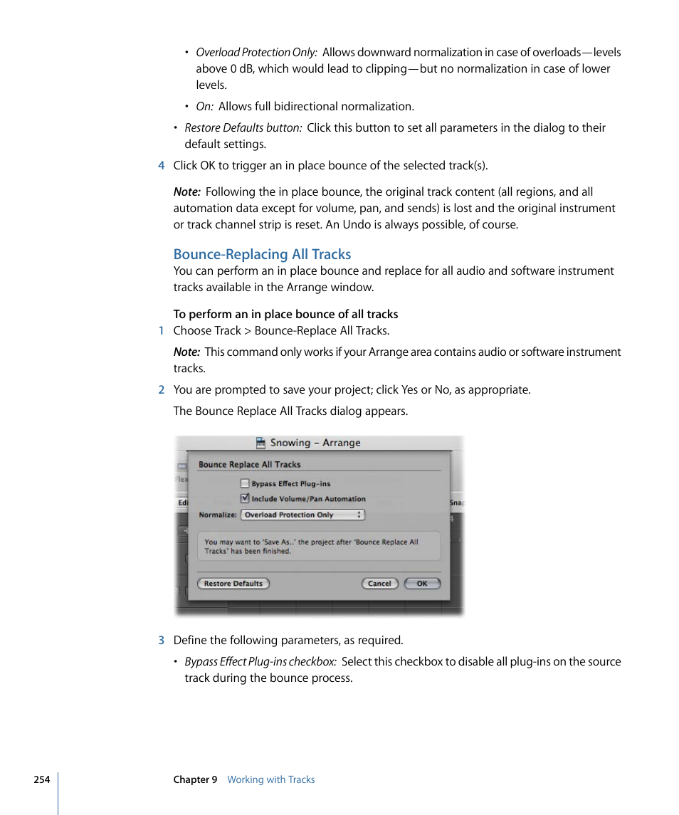 Bounce-replacing all tracks | Apple Logic Express 9 User Manual | Page 254 / 1294