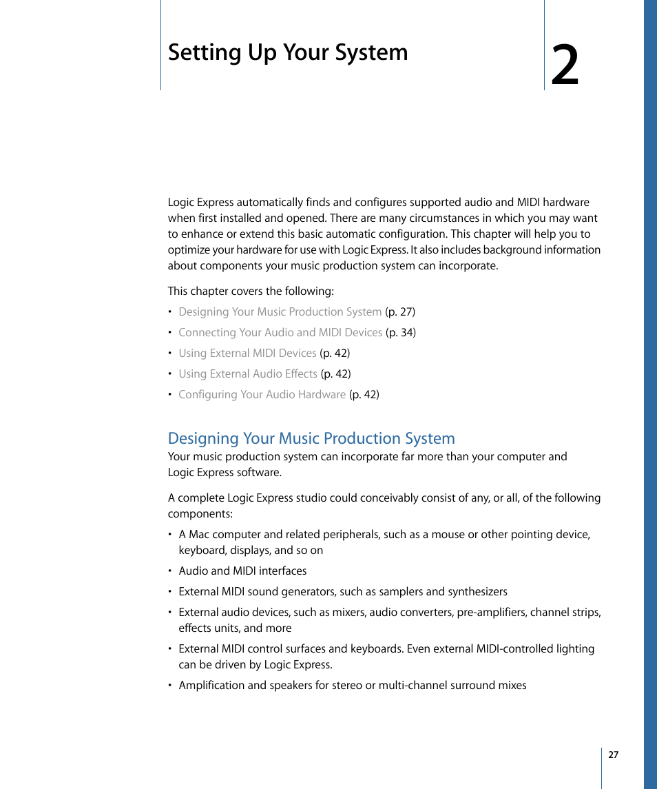Setting up your system, Designing your music production system | Apple Logic Express 9 User Manual | Page 27 / 1294