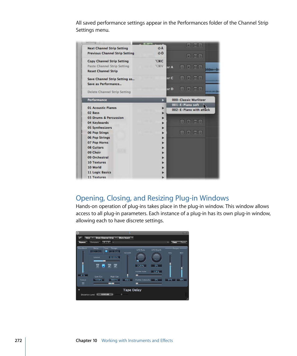 Opening, closing, and resizing plug-in windows | Apple Logic Express 9 User Manual | Page 272 / 1294