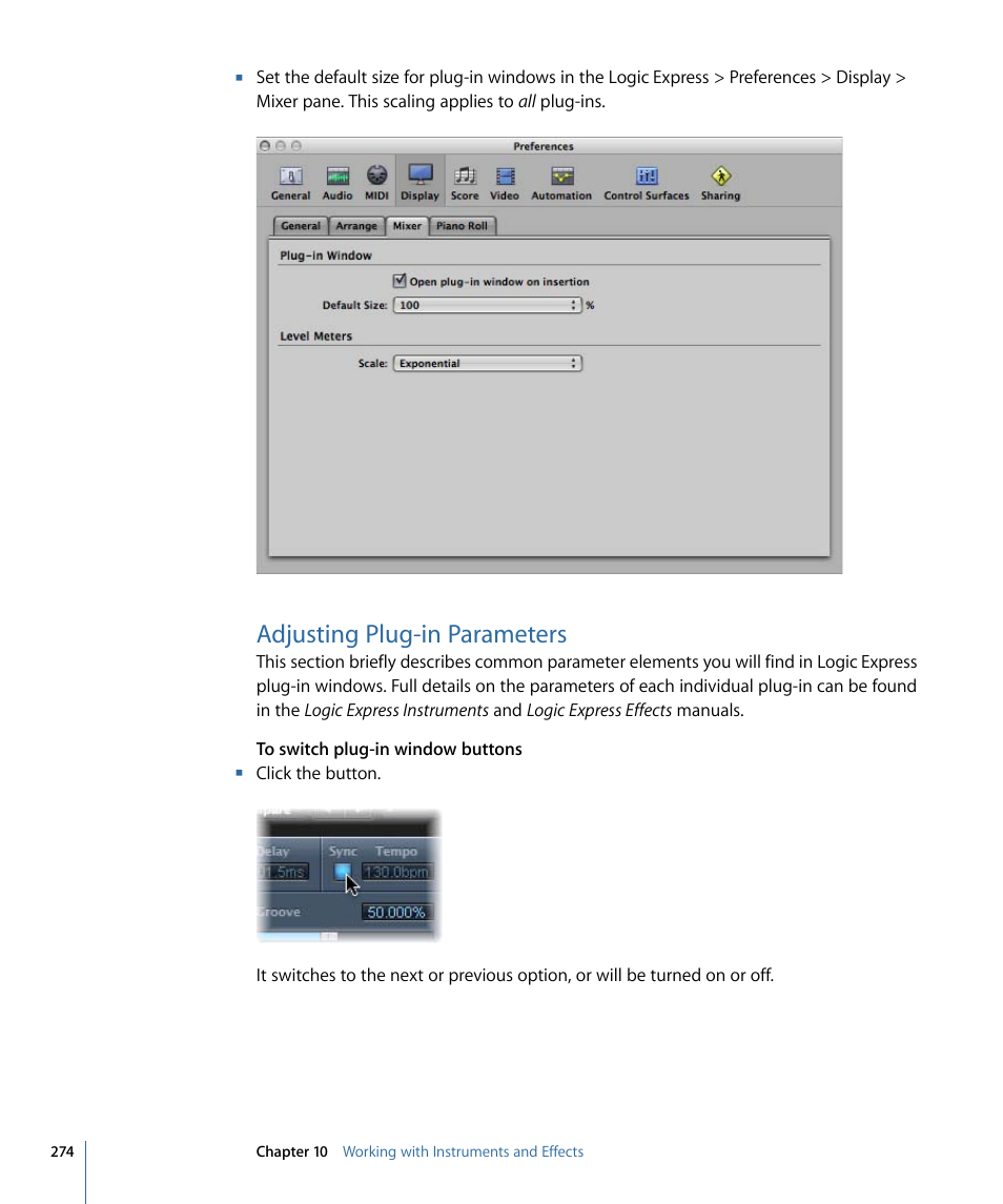 Adjusting plug-in parameters | Apple Logic Express 9 User Manual | Page 274 / 1294