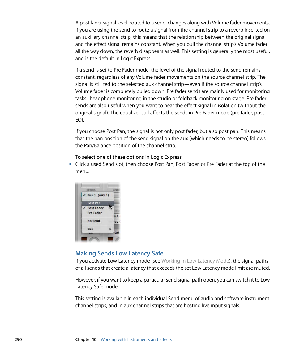 Making sends low latency safe | Apple Logic Express 9 User Manual | Page 290 / 1294