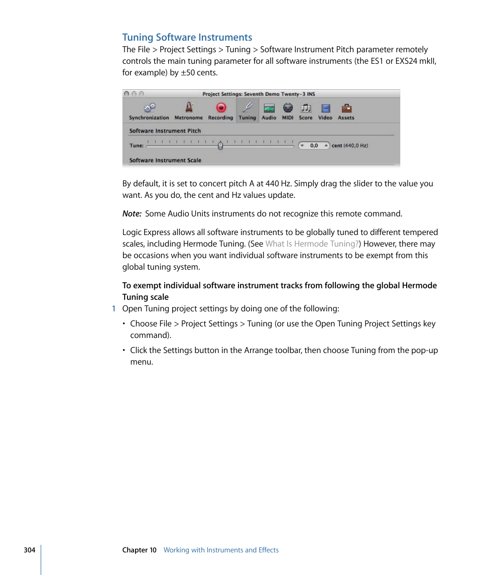 Tuning software instruments | Apple Logic Express 9 User Manual | Page 304 / 1294