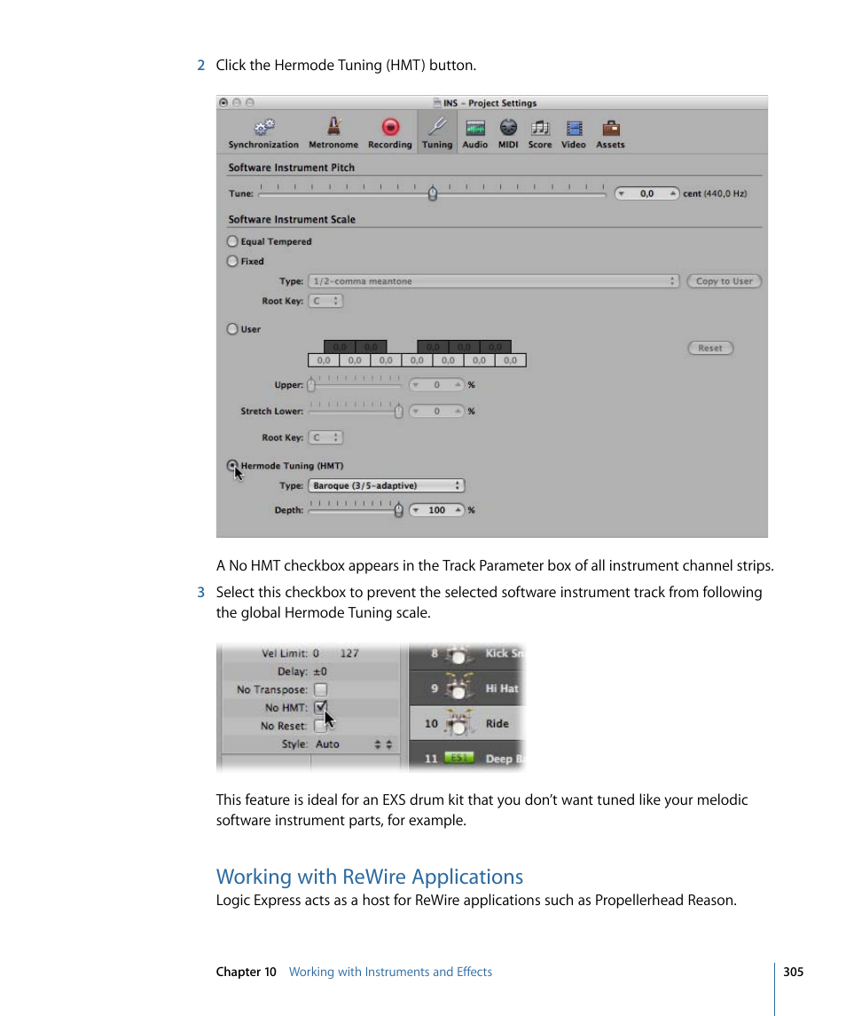 Working with rewire applications | Apple Logic Express 9 User Manual | Page 305 / 1294