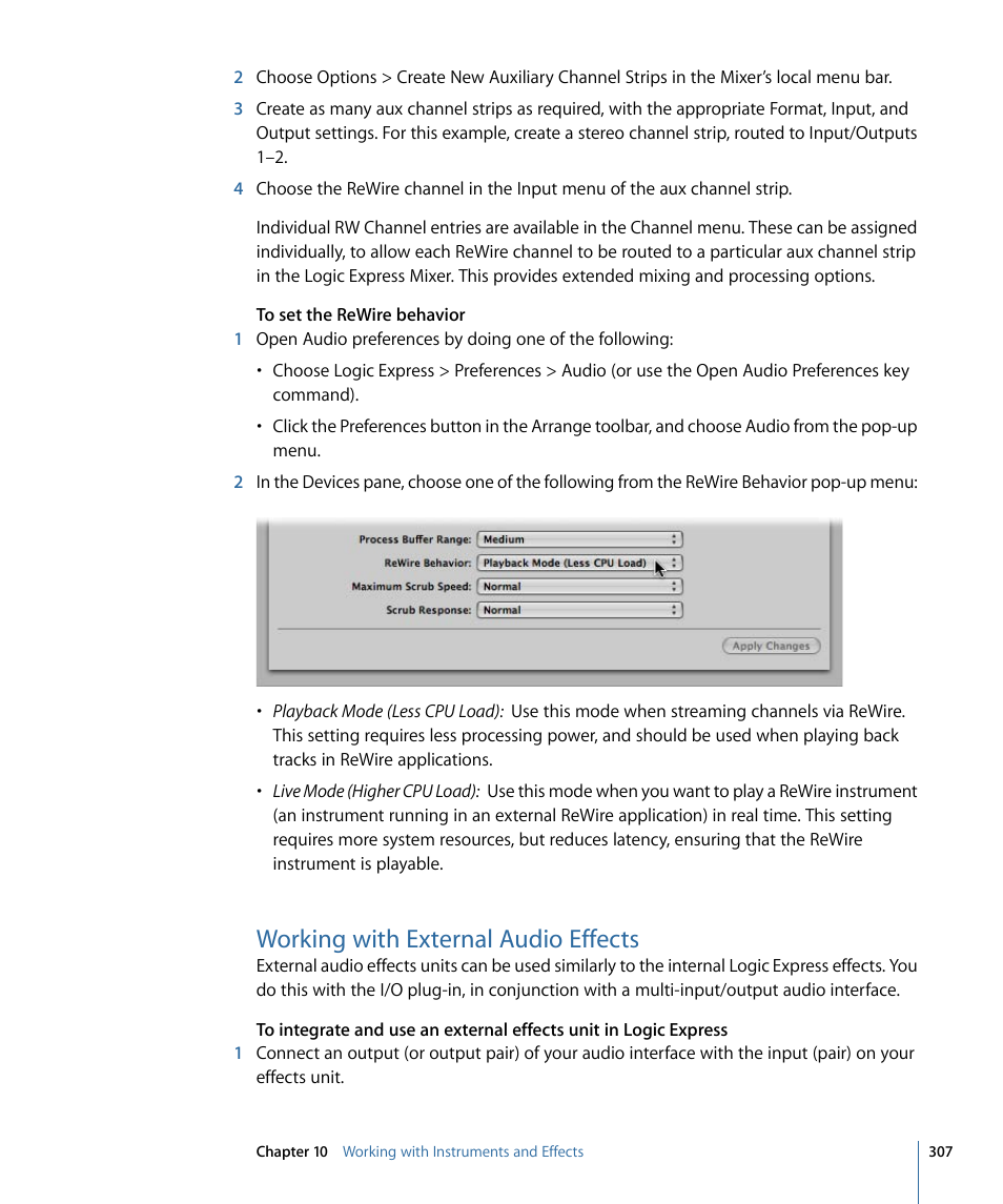 Working with external audio effects | Apple Logic Express 9 User Manual | Page 307 / 1294