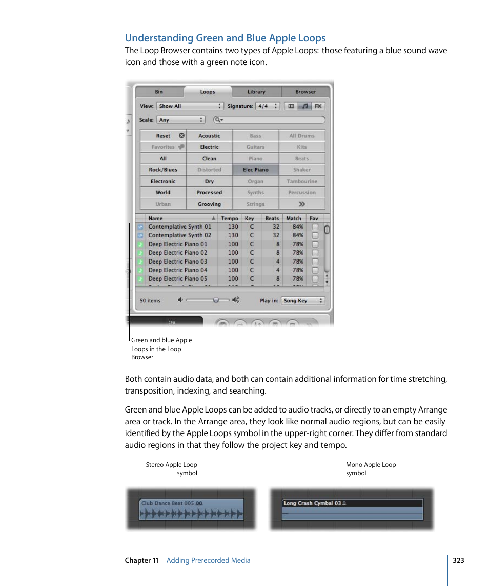 Understanding green and blue apple loops | Apple Logic Express 9 User Manual | Page 323 / 1294