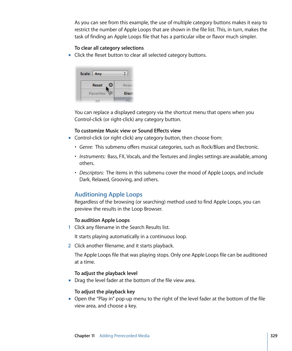 Auditioning apple loops | Apple Logic Express 9 User Manual | Page 329 / 1294