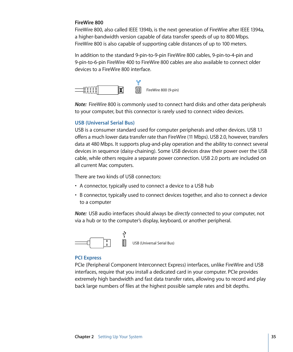 Usb (universal serial bus), Pci express | Apple Logic Express 9 User Manual | Page 35 / 1294