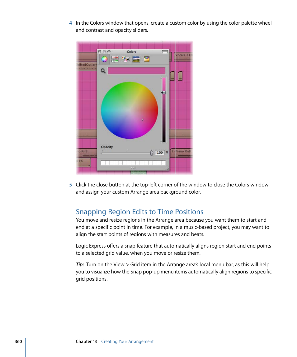 Snapping region edits to time positions | Apple Logic Express 9 User Manual | Page 360 / 1294