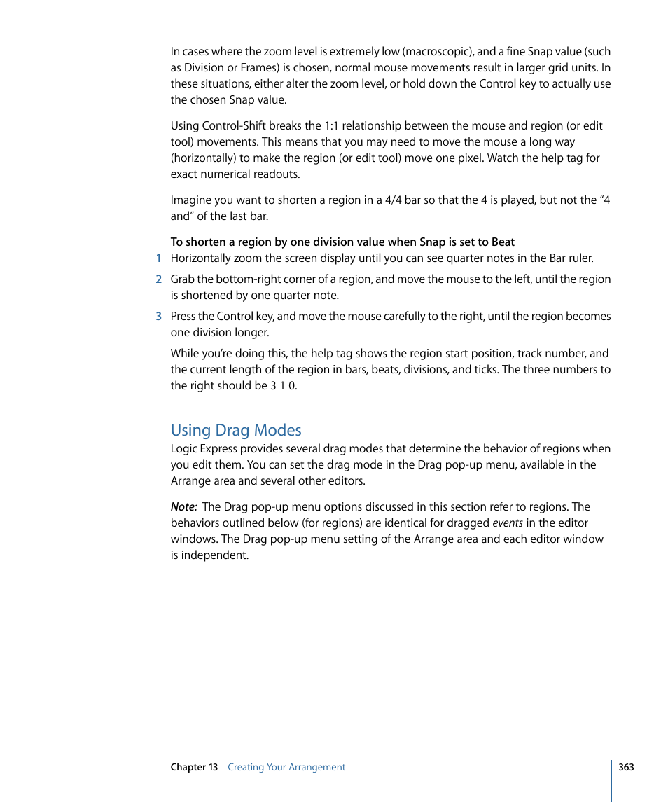 Using drag modes | Apple Logic Express 9 User Manual | Page 363 / 1294