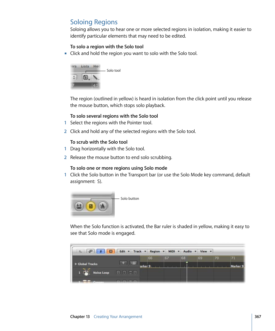 Soloing regions | Apple Logic Express 9 User Manual | Page 367 / 1294