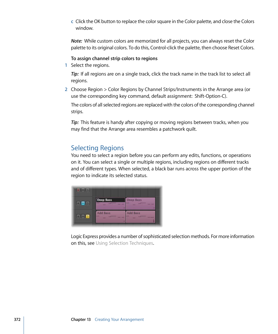 Selecting regions | Apple Logic Express 9 User Manual | Page 372 / 1294
