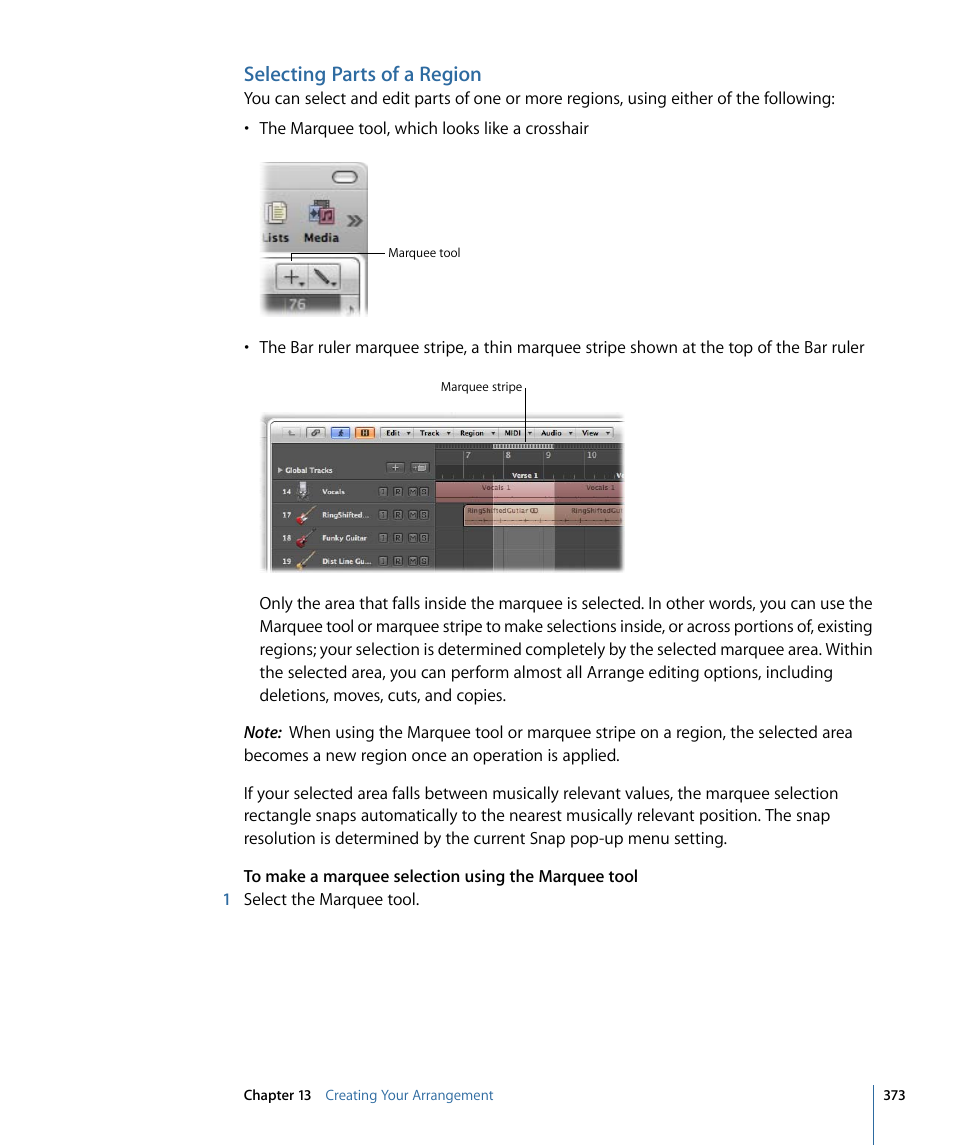 Selecting parts of a region | Apple Logic Express 9 User Manual | Page 373 / 1294