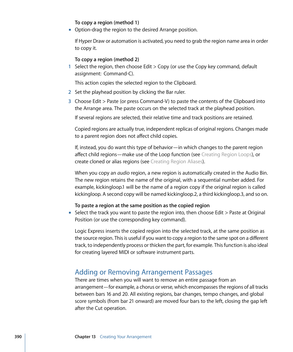 Adding or removing arrangement passages | Apple Logic Express 9 User Manual | Page 390 / 1294
