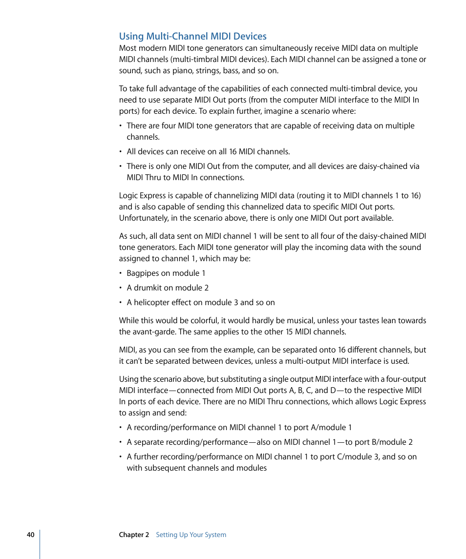 Using multi-channel midi devices | Apple Logic Express 9 User Manual | Page 40 / 1294