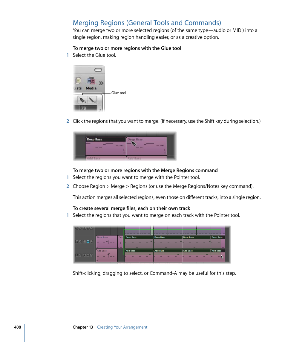 Merging regions (general tools and commands) | Apple Logic Express 9 User Manual | Page 408 / 1294