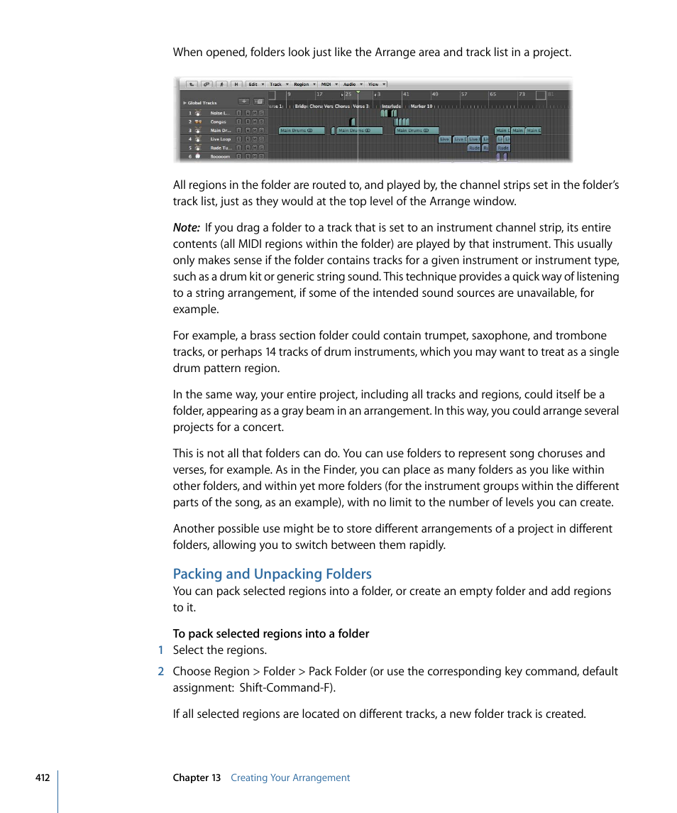 Packing and unpacking folders | Apple Logic Express 9 User Manual | Page 412 / 1294