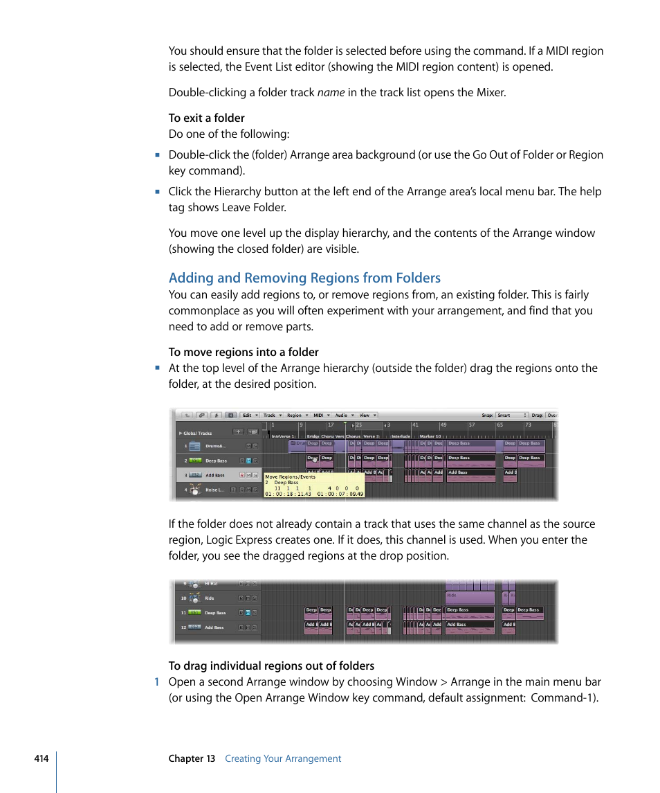 Adding and removing regions from folders | Apple Logic Express 9 User Manual | Page 414 / 1294