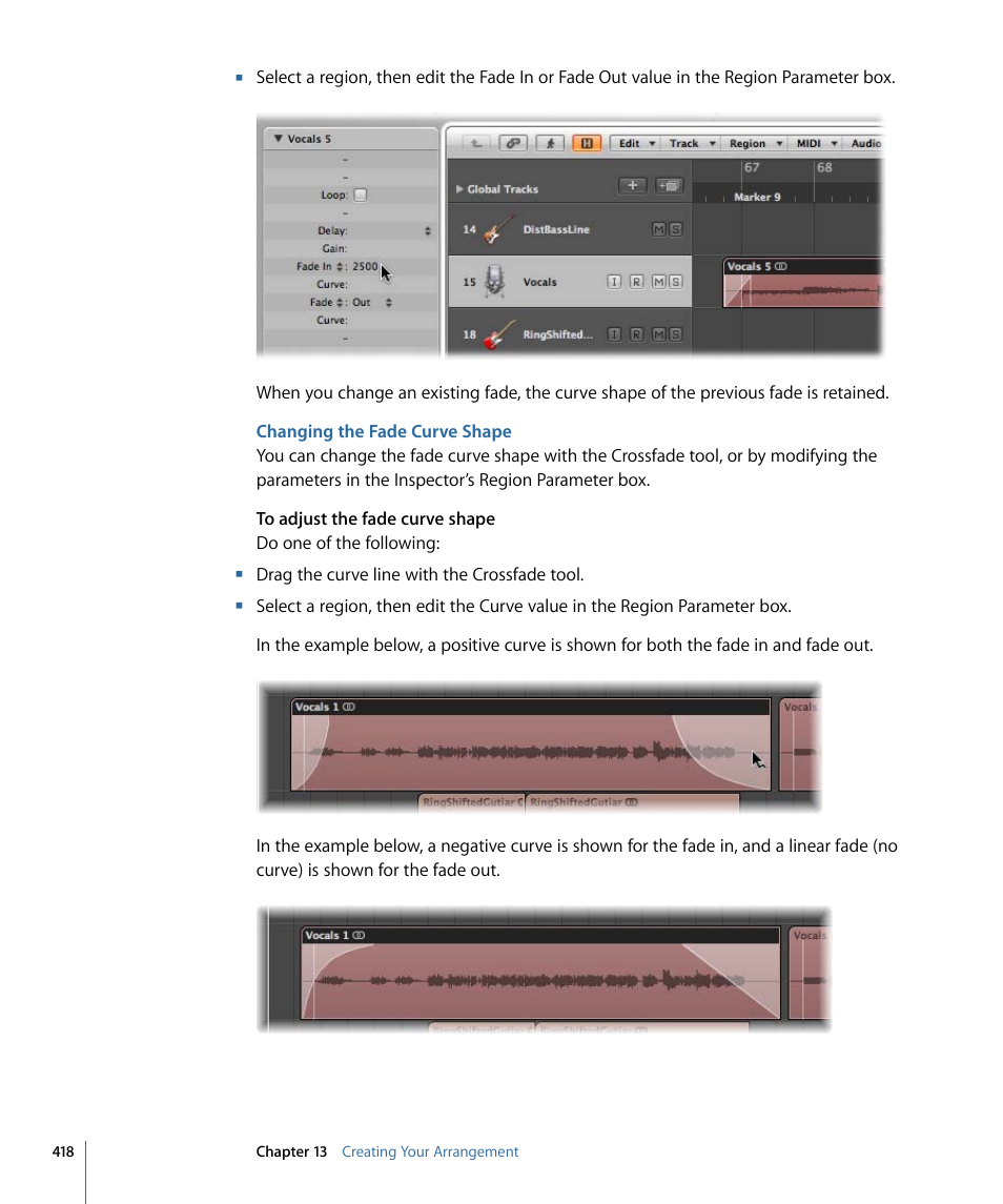 Changing the fade curve shape | Apple Logic Express 9 User Manual | Page 418 / 1294