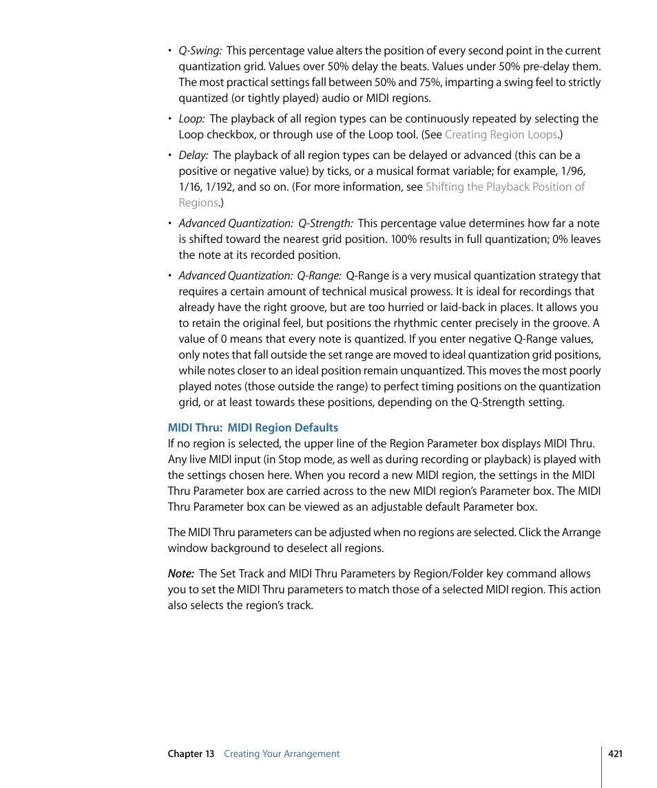 Midi thru: midi region defaults | Apple Logic Express 9 User Manual | Page 421 / 1294