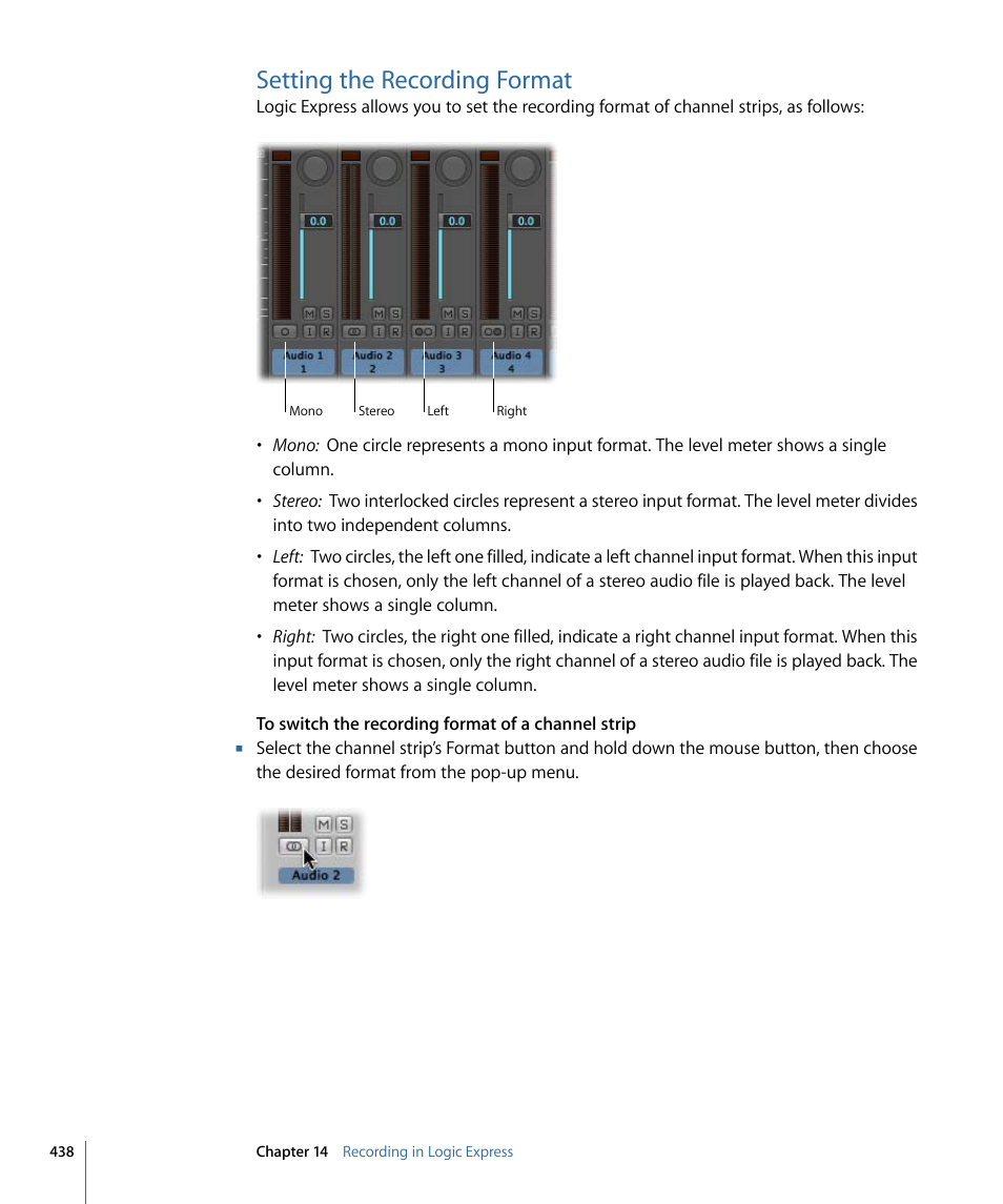 Setting the recording format | Apple Logic Express 9 User Manual | Page 438 / 1294
