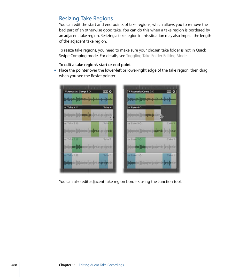 Resizing take regions | Apple Logic Express 9 User Manual | Page 488 / 1294