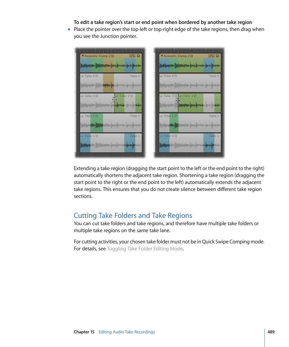 Cutting take folders and take regions | Apple Logic Express 9 User Manual | Page 489 / 1294