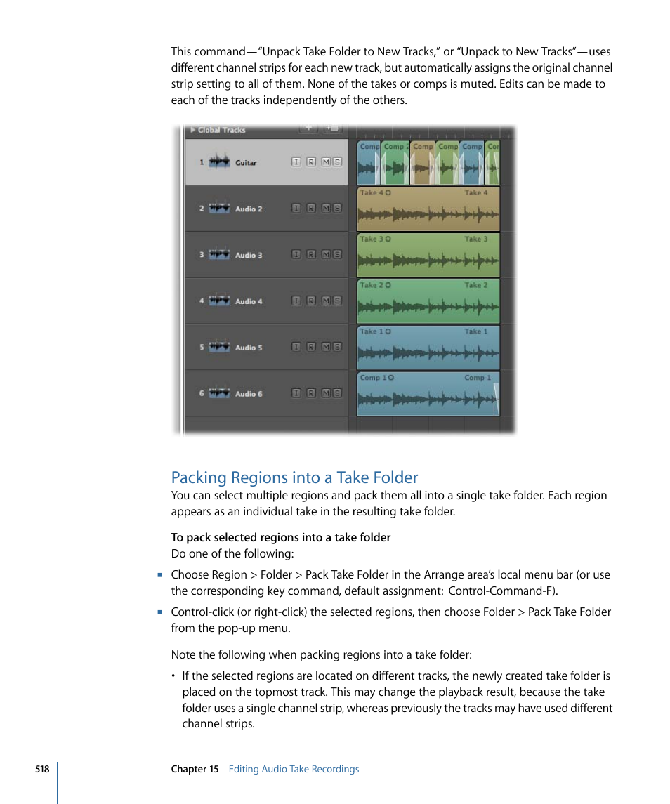 Packing regions into a take folder | Apple Logic Express 9 User Manual | Page 518 / 1294