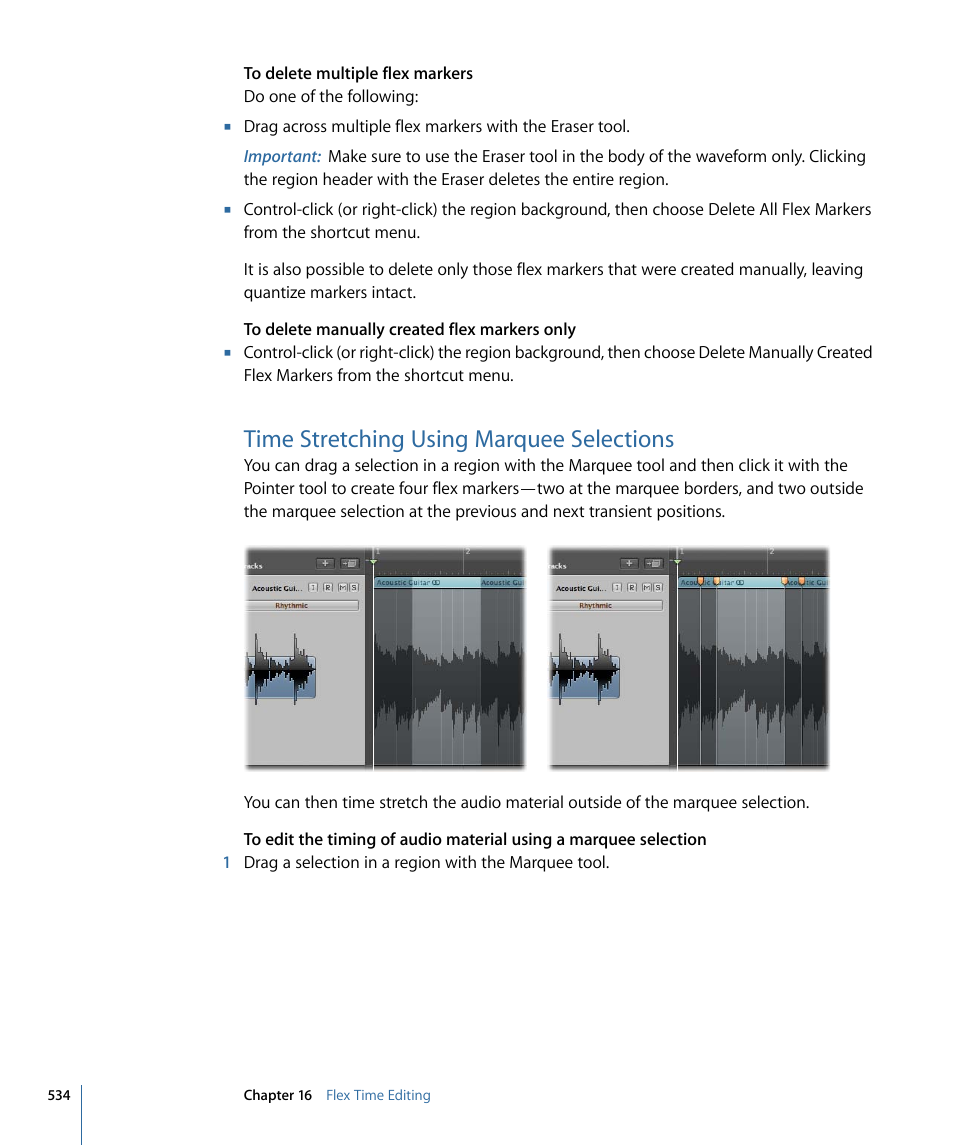 Time stretching using marquee selections | Apple Logic Express 9 User Manual | Page 534 / 1294