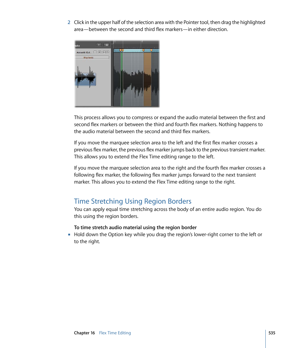 Time stretching using region borders | Apple Logic Express 9 User Manual | Page 535 / 1294