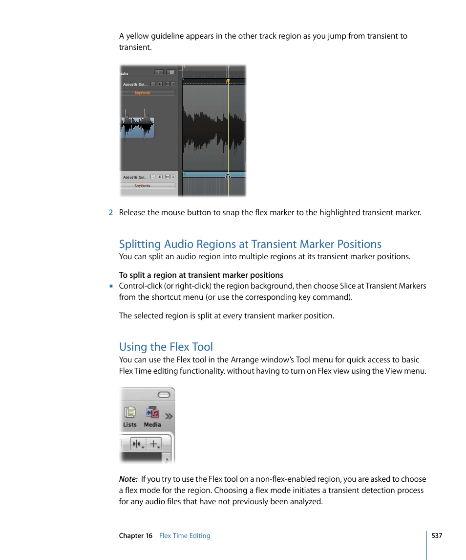 Using the flex tool | Apple Logic Express 9 User Manual | Page 537 / 1294