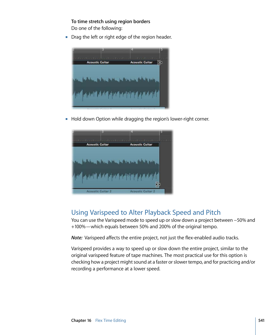 Using varispeed to alter playback speed and pitch | Apple Logic Express 9 User Manual | Page 541 / 1294
