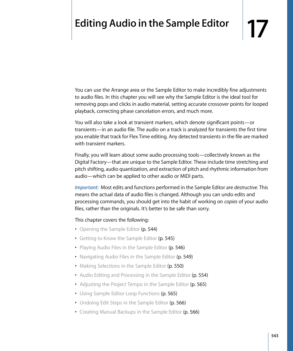 Editing audio in the sample editor | Apple Logic Express 9 User Manual | Page 543 / 1294