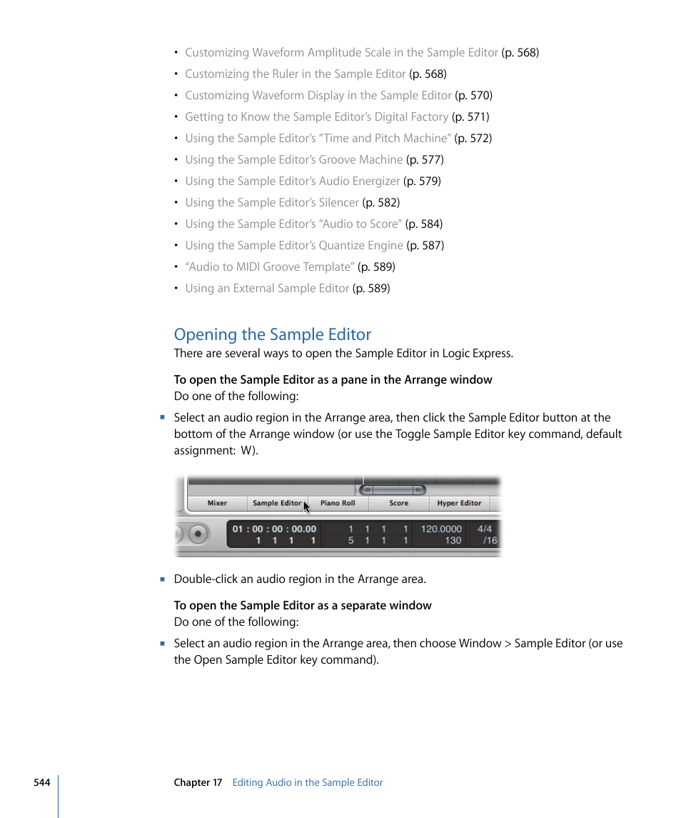 Opening the sample editor | Apple Logic Express 9 User Manual | Page 544 / 1294
