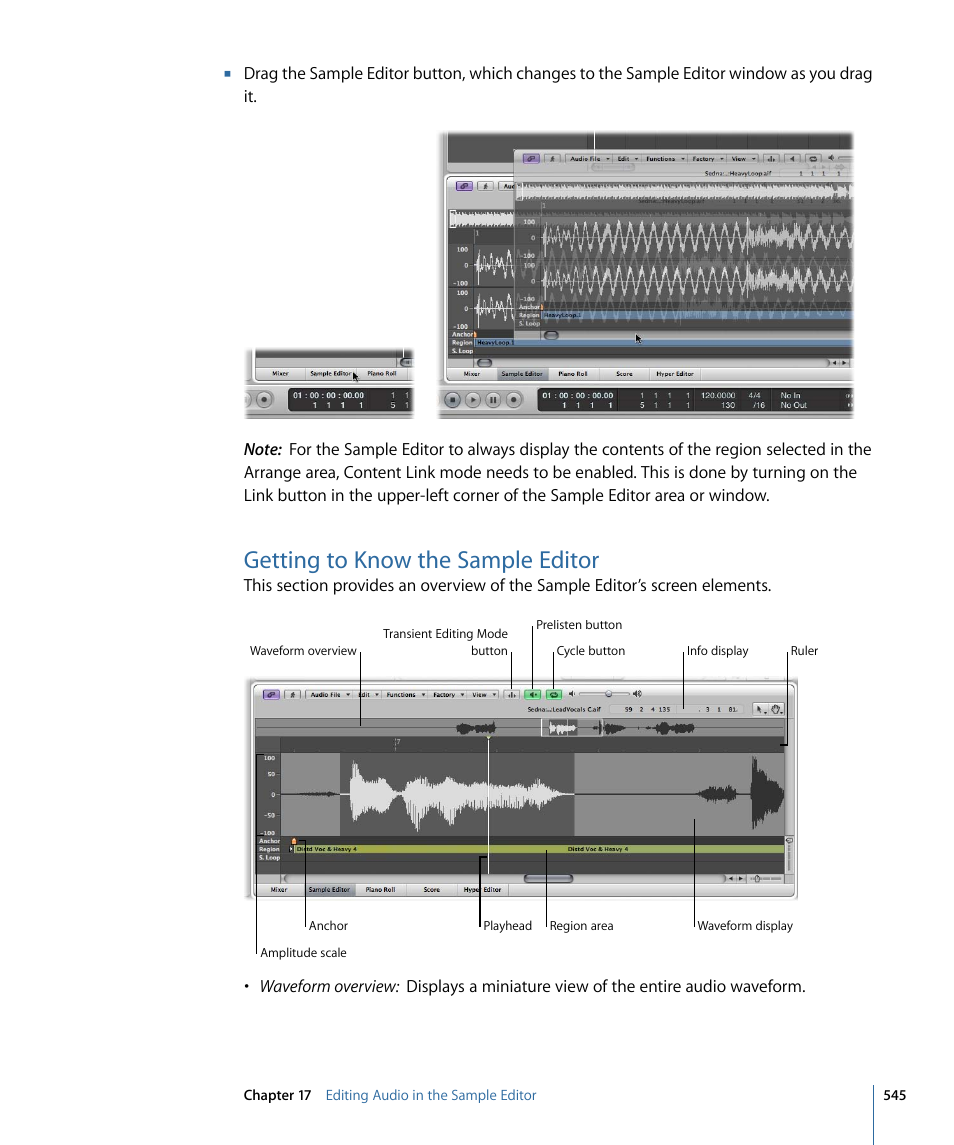 Getting to know the sample editor | Apple Logic Express 9 User Manual | Page 545 / 1294