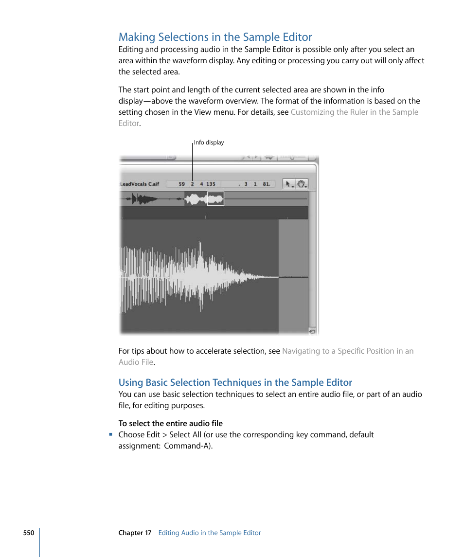 Making selections in the sample editor | Apple Logic Express 9 User Manual | Page 550 / 1294