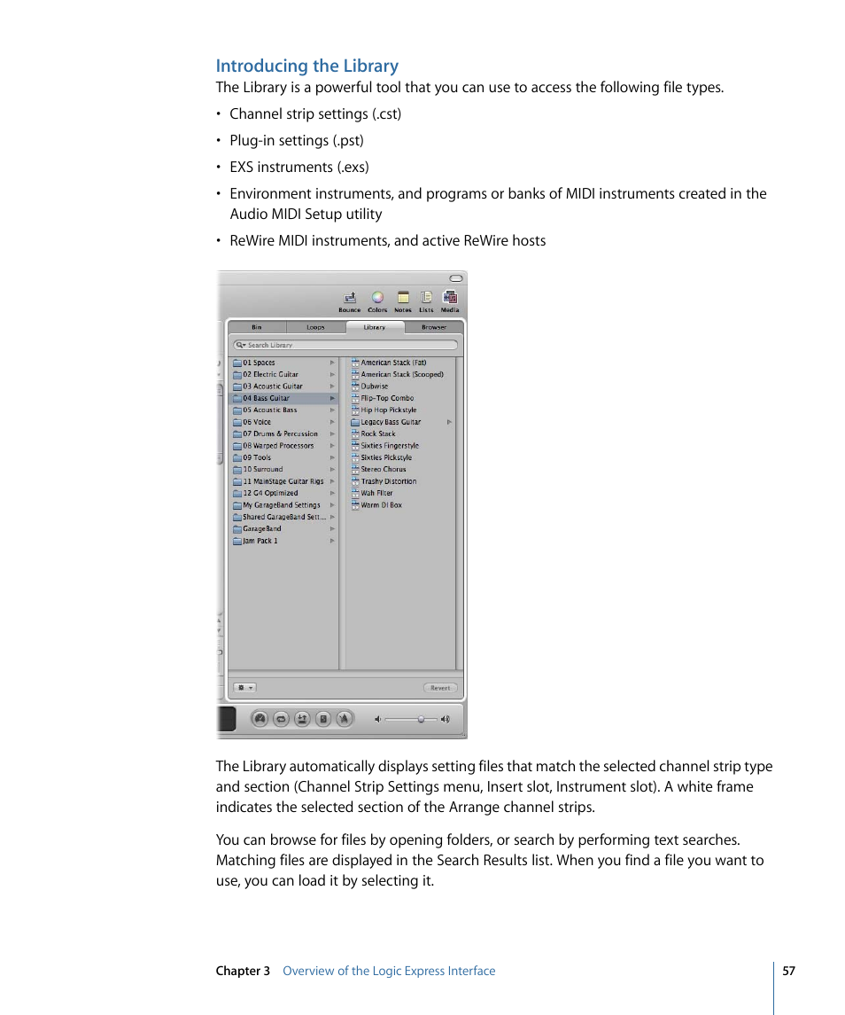 Introducing the library | Apple Logic Express 9 User Manual | Page 57 / 1294