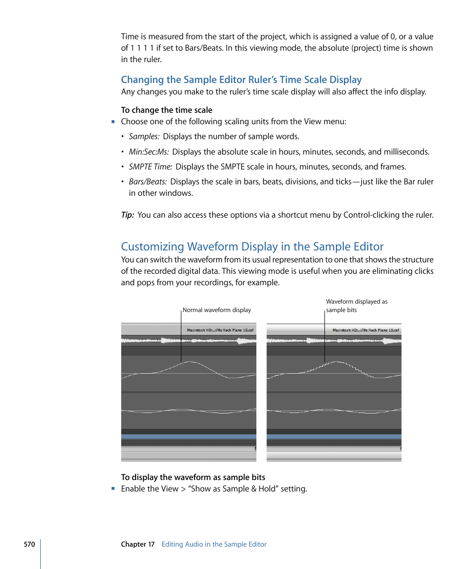 Customizing waveform display in the sample editor | Apple Logic Express 9 User Manual | Page 570 / 1294