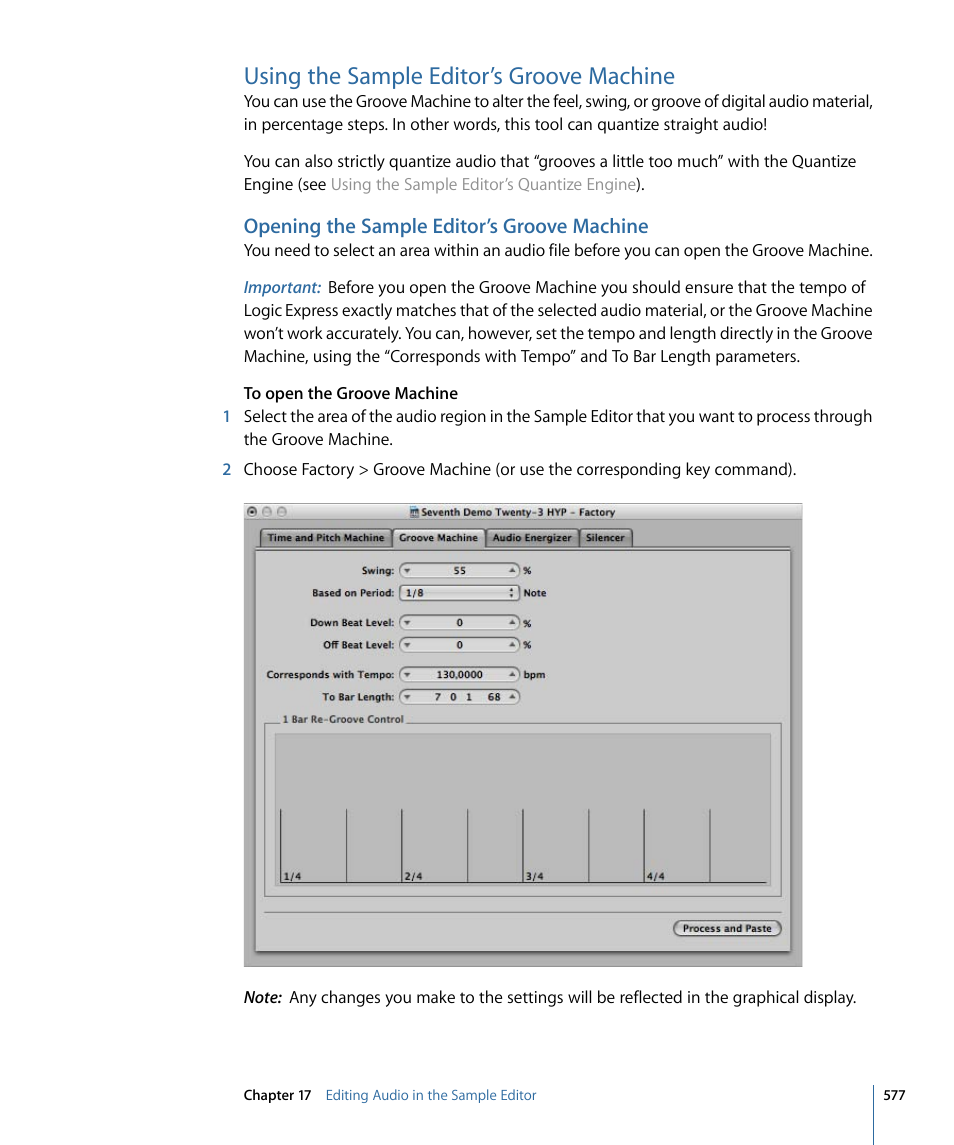 Using the sample editor’s groove machine, Opening the sample editor’s groove machine | Apple Logic Express 9 User Manual | Page 577 / 1294