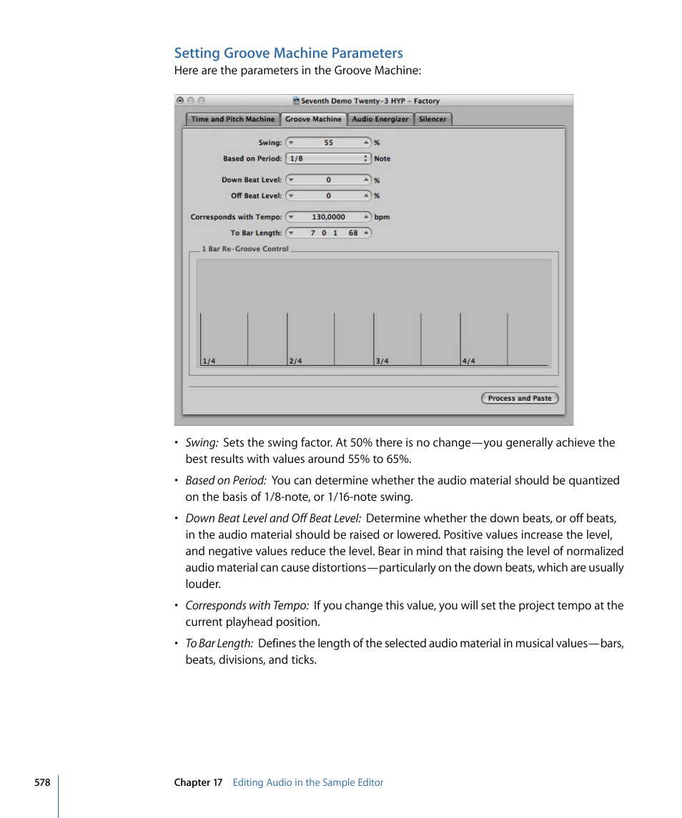 Setting groove machine parameters | Apple Logic Express 9 User Manual | Page 578 / 1294